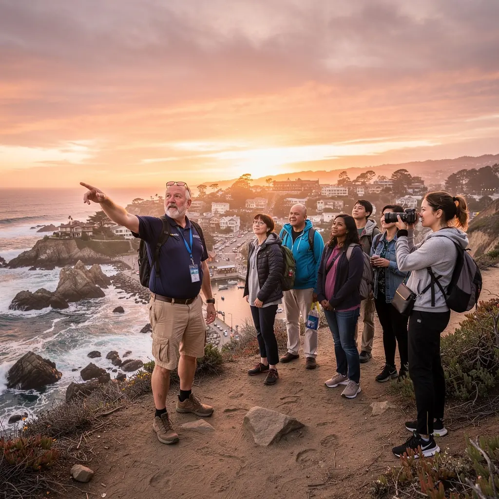 Grupa podróżnych rozmawiających z lokalnym sprzedawcą na targu.